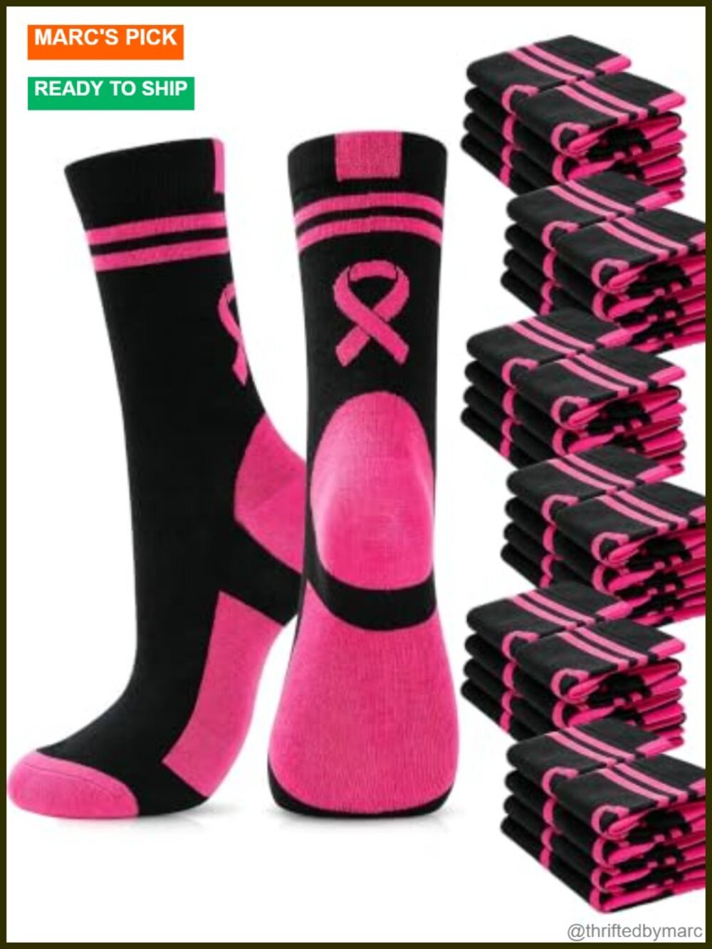 Breast Cancer Awareness Over-The-Calf Socks Pink Ribbon Bulk 48 Pairs
